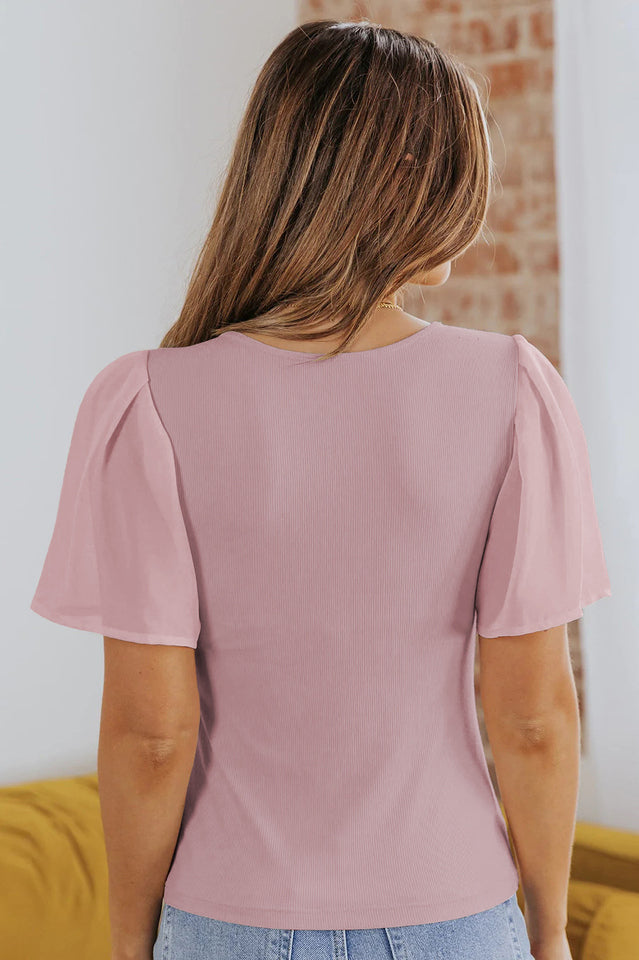V-Neck Flutter Sleeve Top