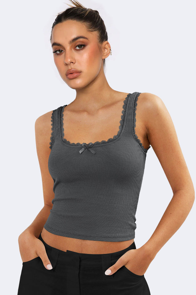 Lace Detailed Square Neck Top
