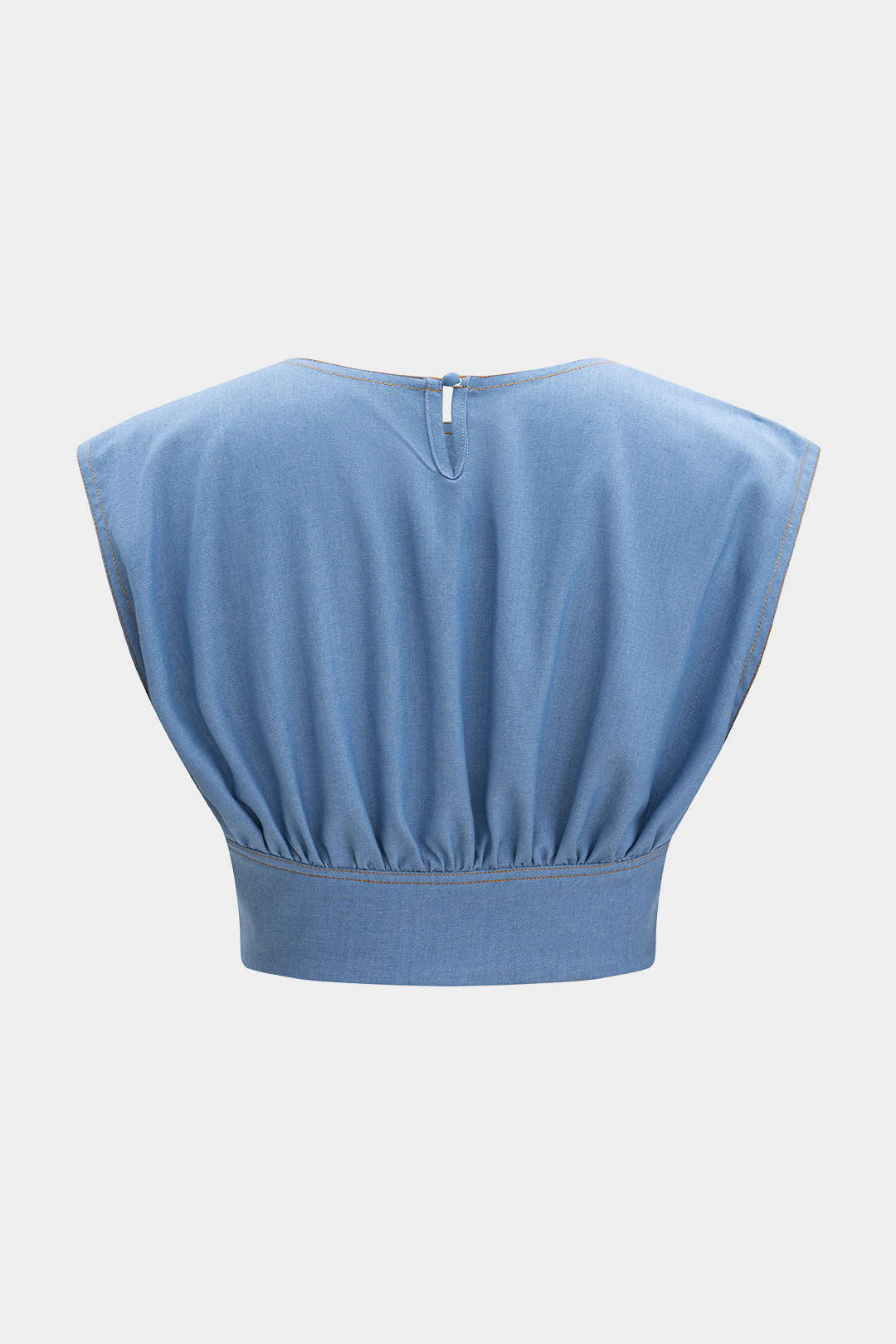 Denim Ruched Tank Top And Zipper Detail Shorts Set