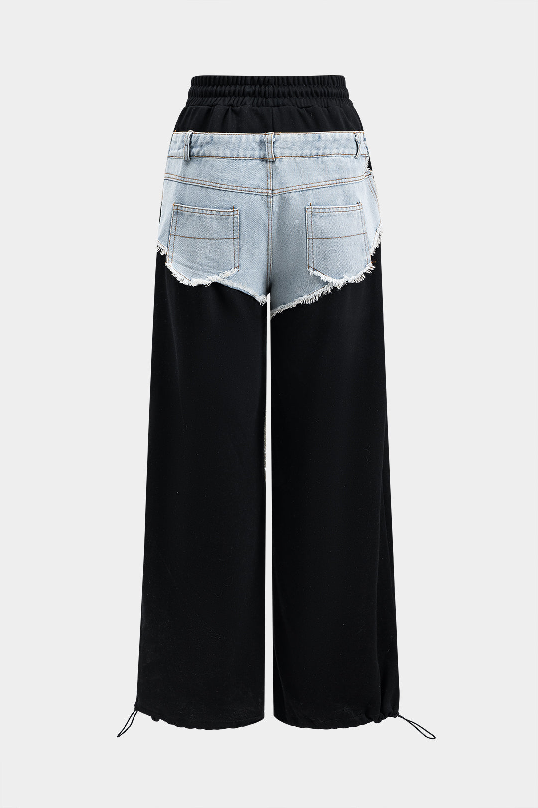 Leopard Print Denim Patchwork Tie Front Pocket Wide Leg Jeans