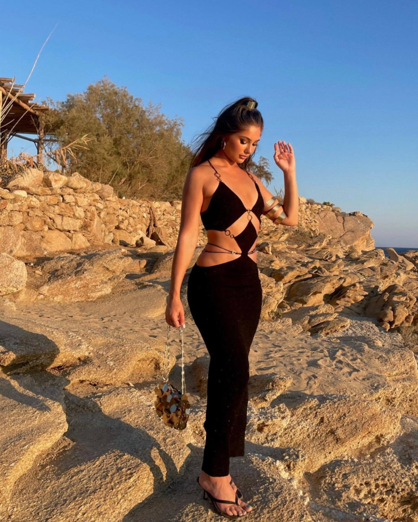 Melina Sexy Halter Wine Dress