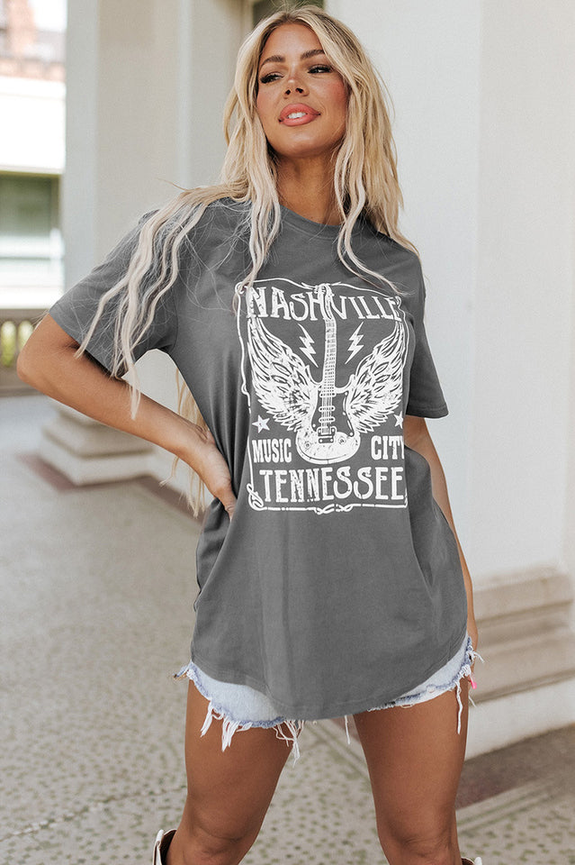 Guitar Slogan Letter Graphic Tee