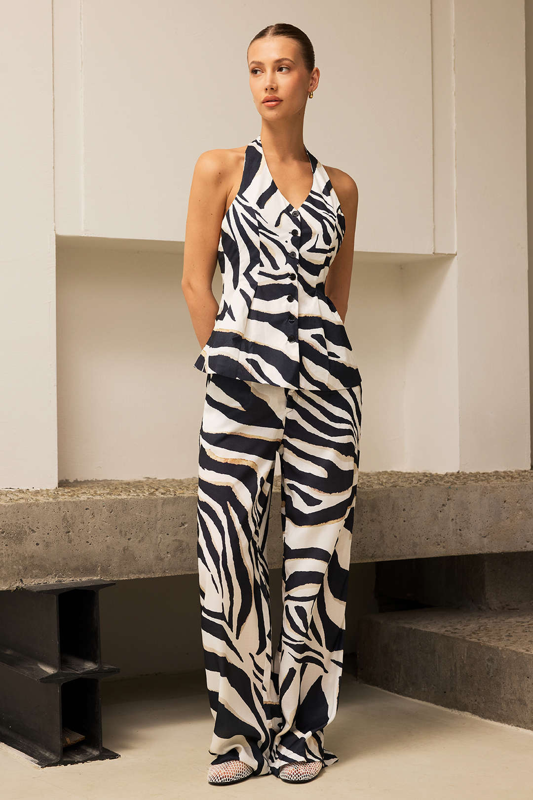 Contrast Stripe Print Trousers