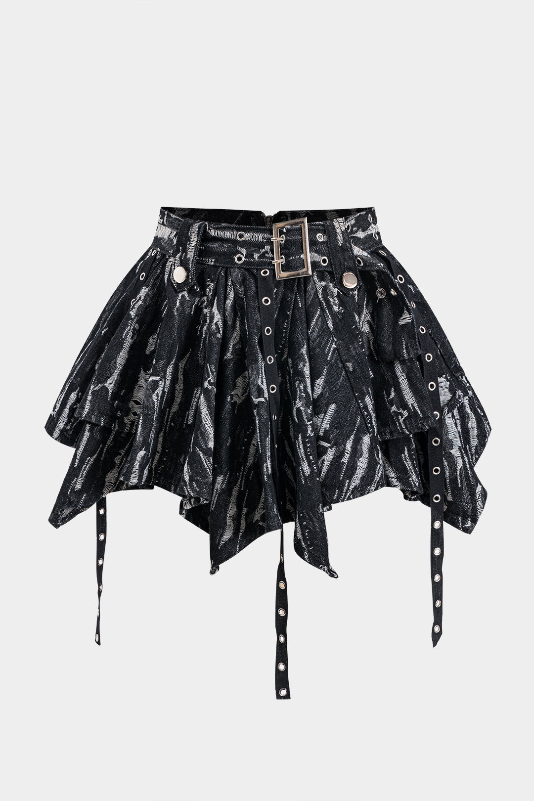 Jacquard Denim Metal Belt Zipper Skirt