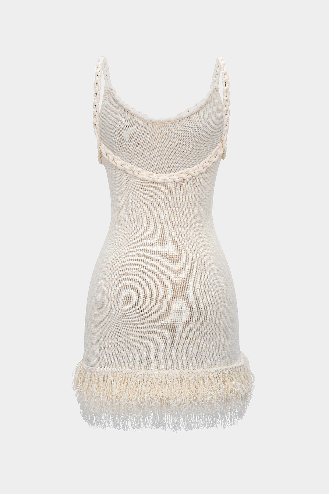 Knit Fringe Braided Backless Slip Sleeveless Dress
