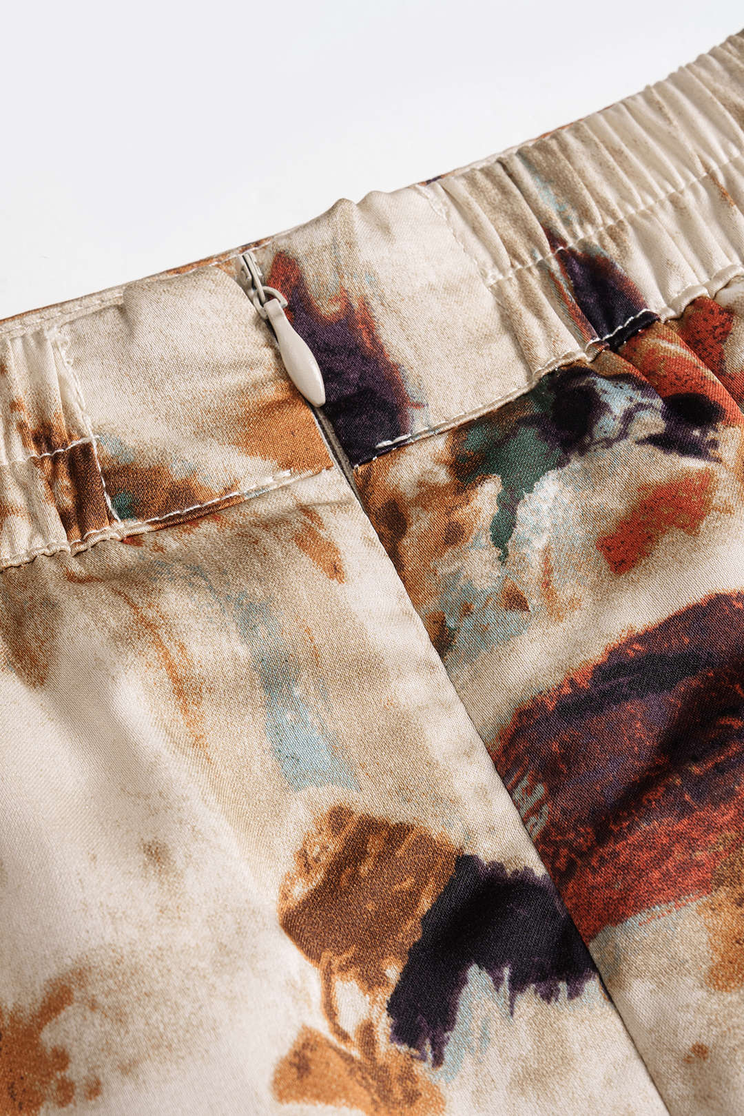 High Waist Satin Retro Print Skirt