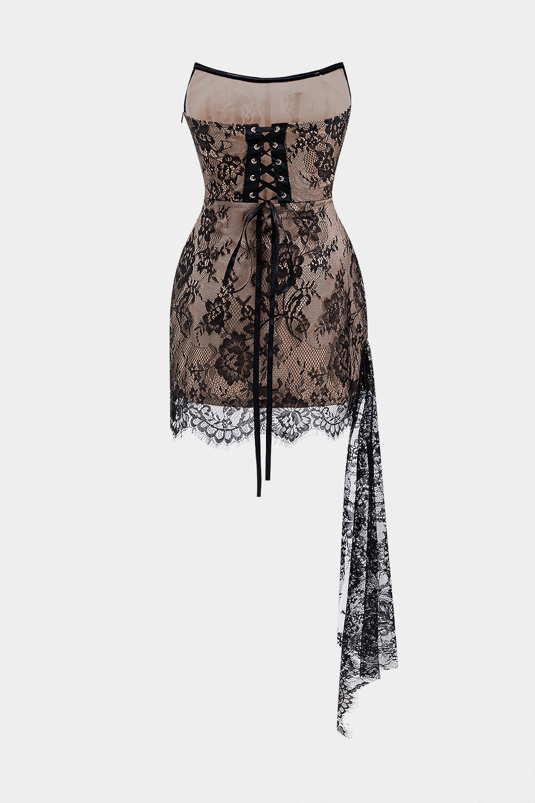 Lace Tie Back Corset Strapless Mini Dress
