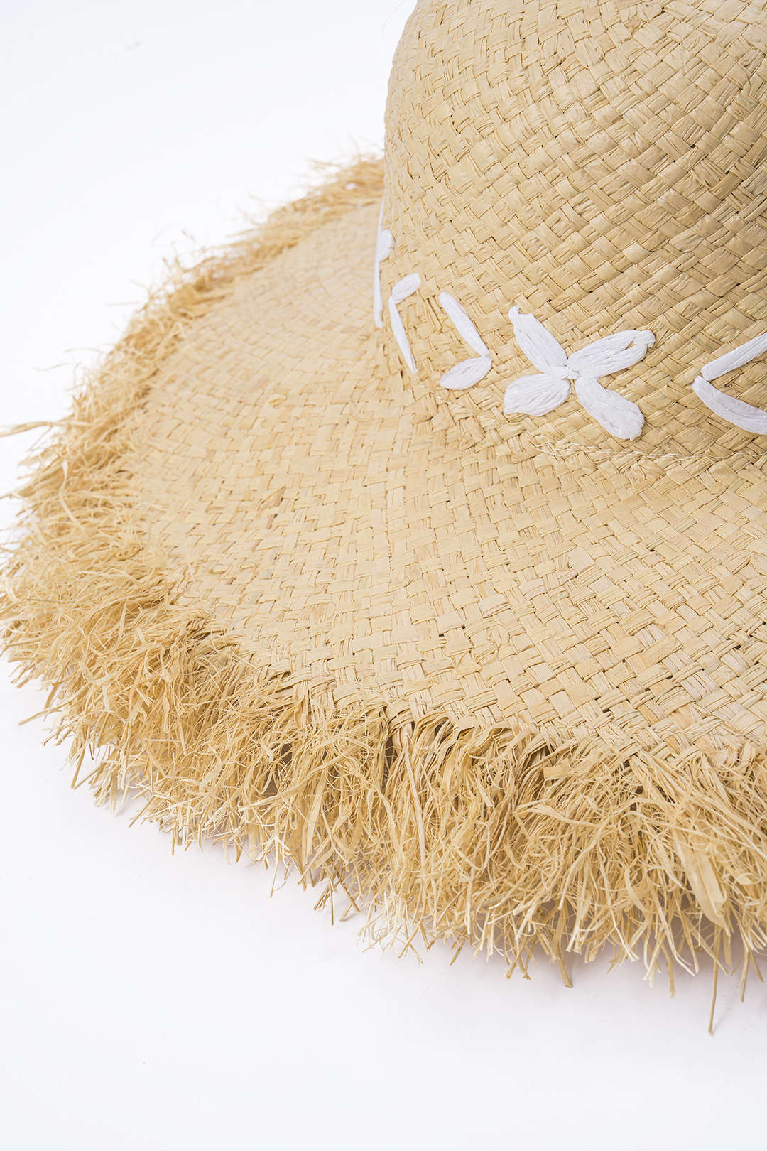 Woven Wide Brim Frayed Edge Hat