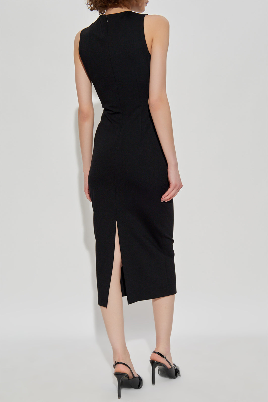 Asymmetrical Metallic Buckle Zipper Sleeveless Maxi Dress
