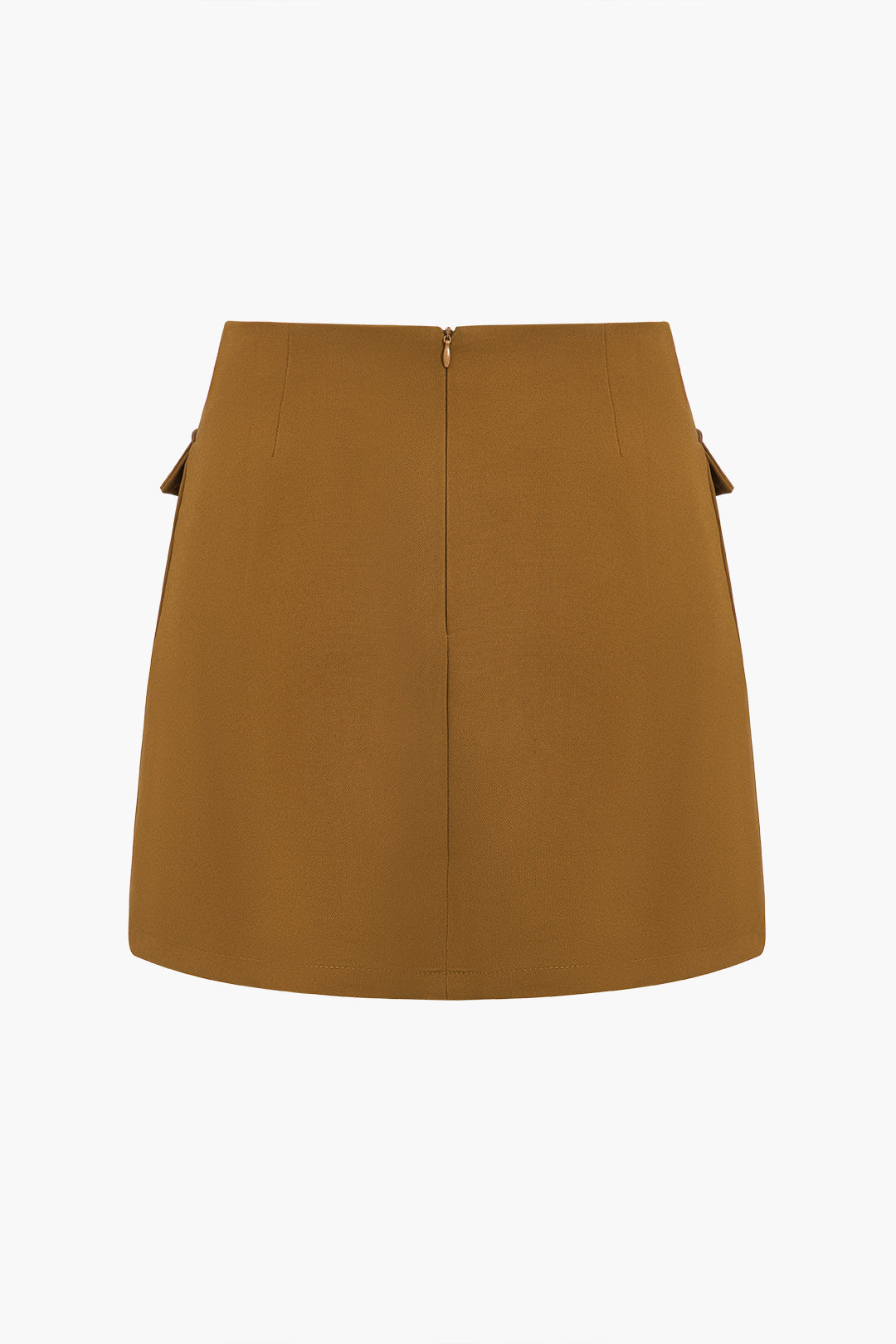 Solid Button Metallic Zipper Skirt