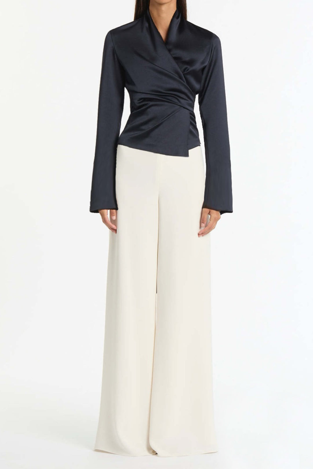 Satin Tie Back Strappy Long-Sleeve Shirt