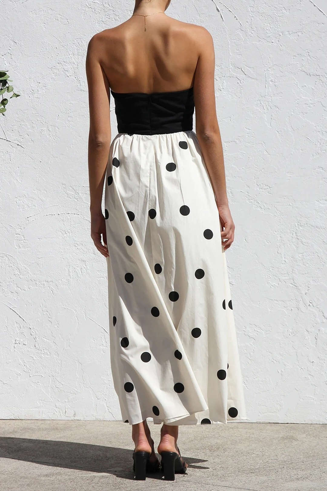 Polka Dots Print Patchwork Strapless Maxi Dress