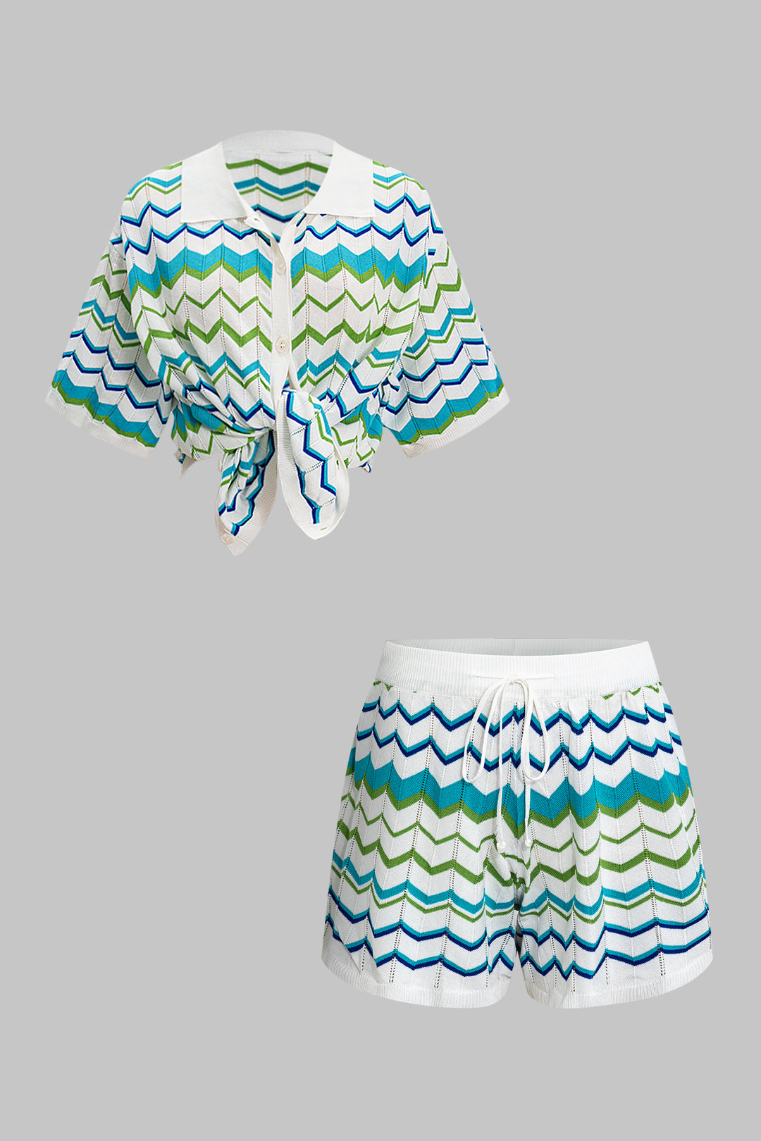 Contrast Knit Top And Drawstring Shorts Set