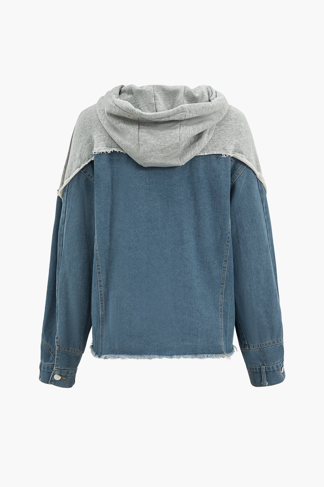 Denim Button Patchwork Hooded Pocket Long Sleeve Shirt
