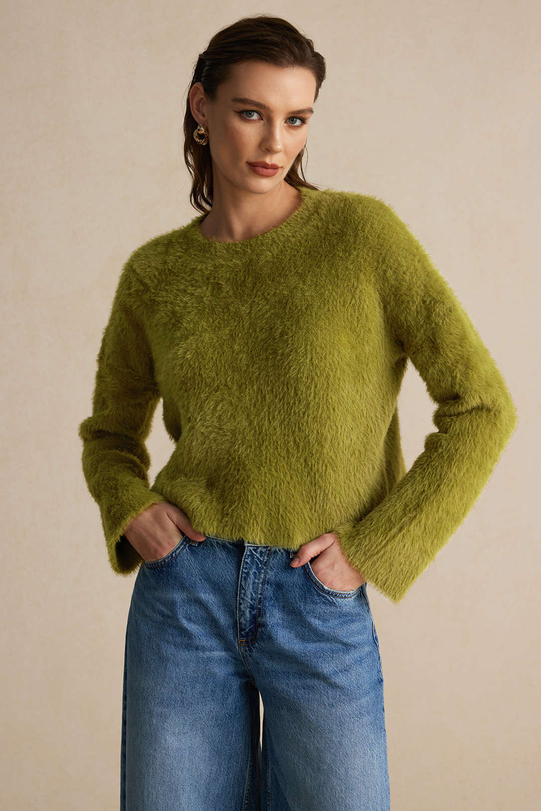 Solid Wool Blend Long Sleeve Sweater Top