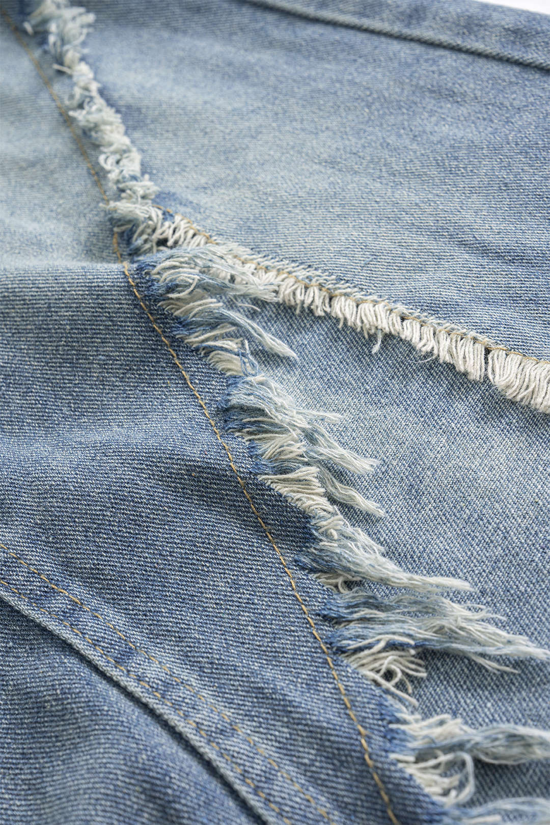 Denim Metallic Decor Tank Top And Asymmetrical Frayed Slit Skirt Set