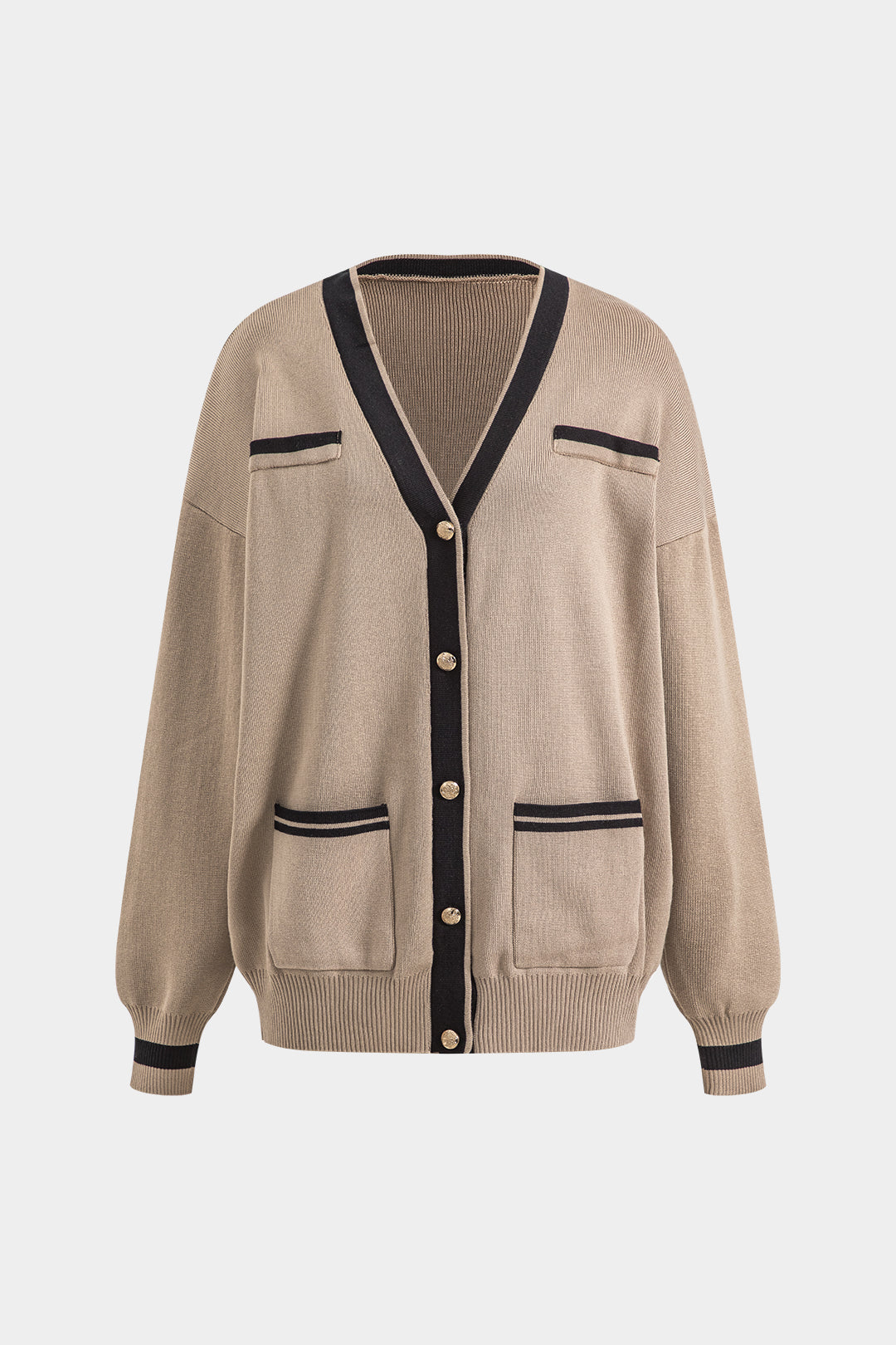 Knit Button Pocket Long-Sleeve Cardigan And Skirt Set