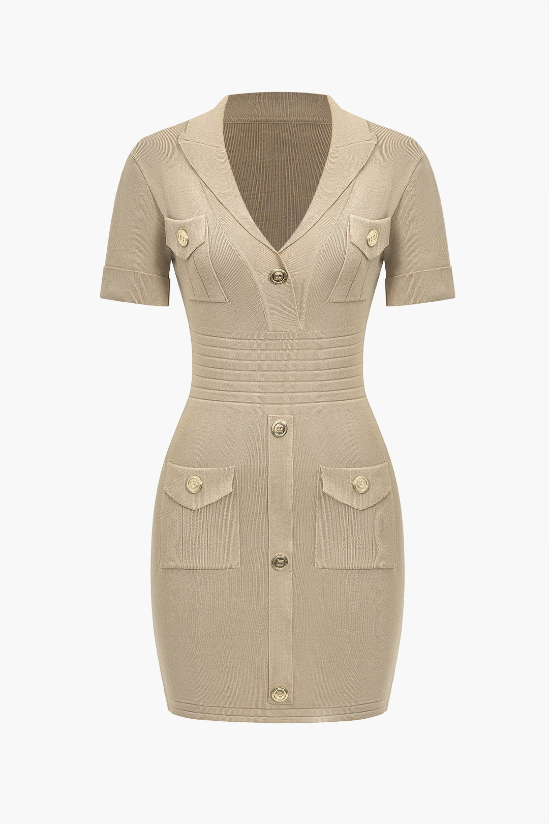 Button Pocket V-Neck Midi Dress