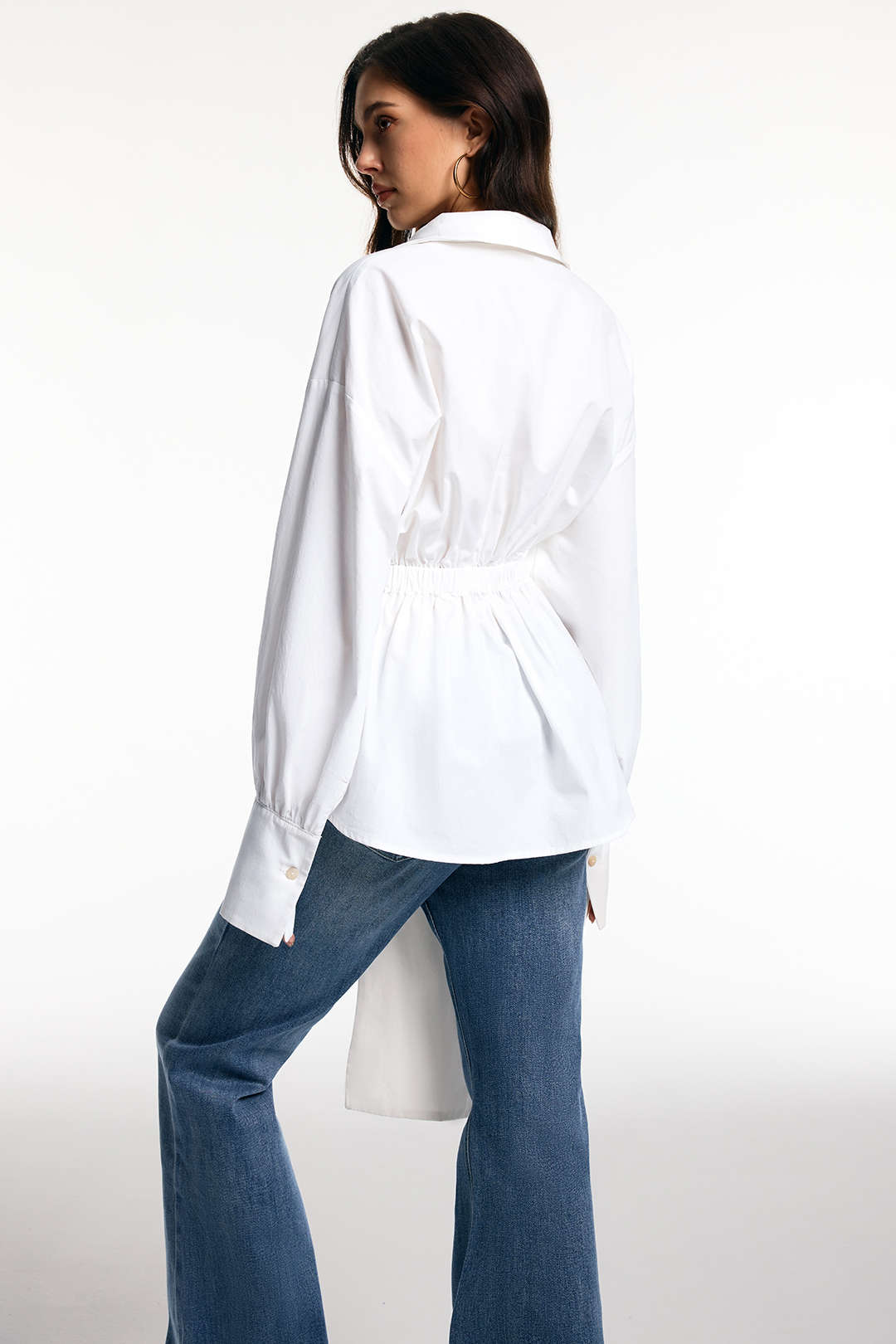 Tie Front Ruched Long-Sleeve Shirt