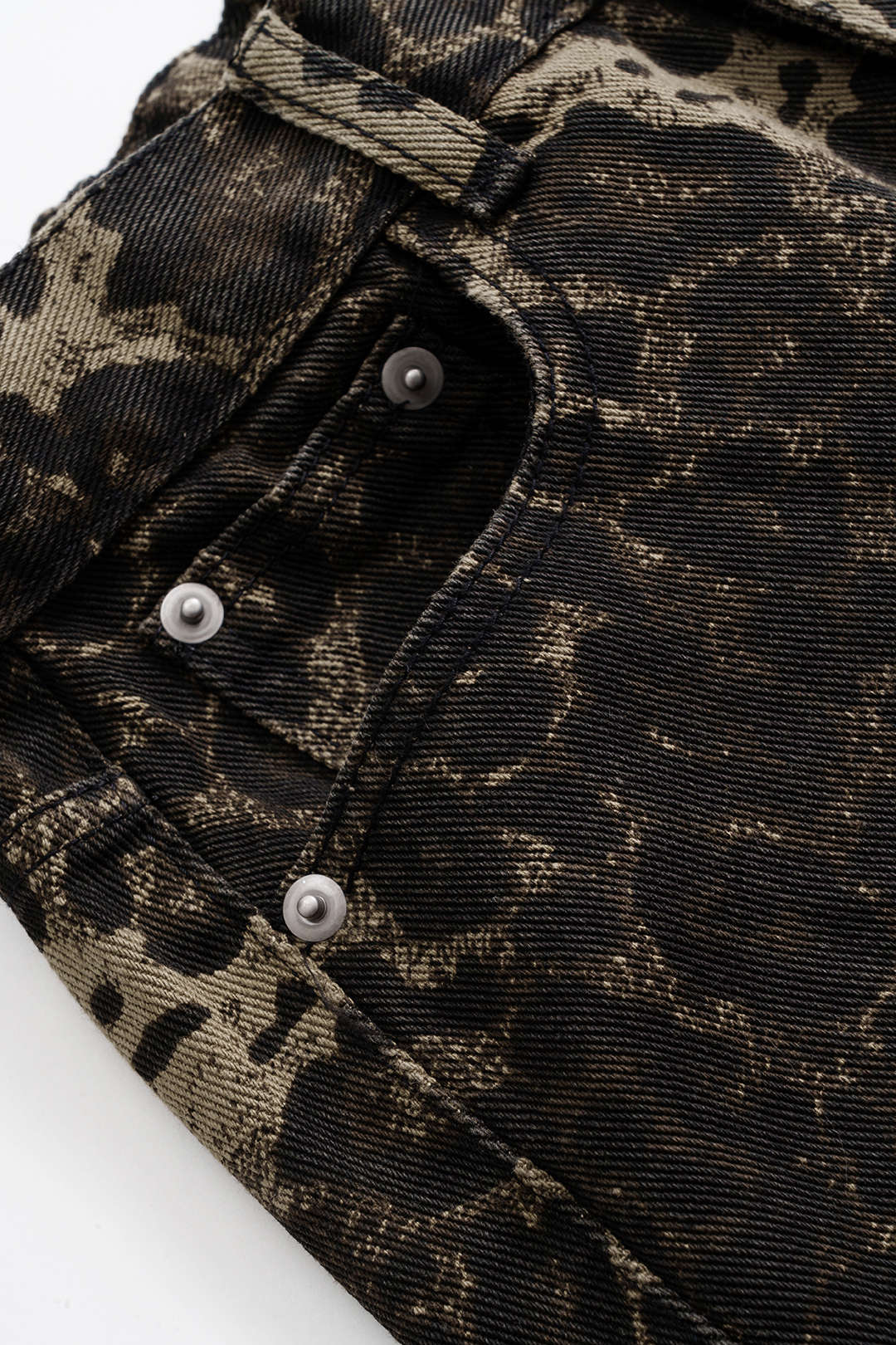 Denim Leopard Print Pocket Straight Leg Jorts Shorts