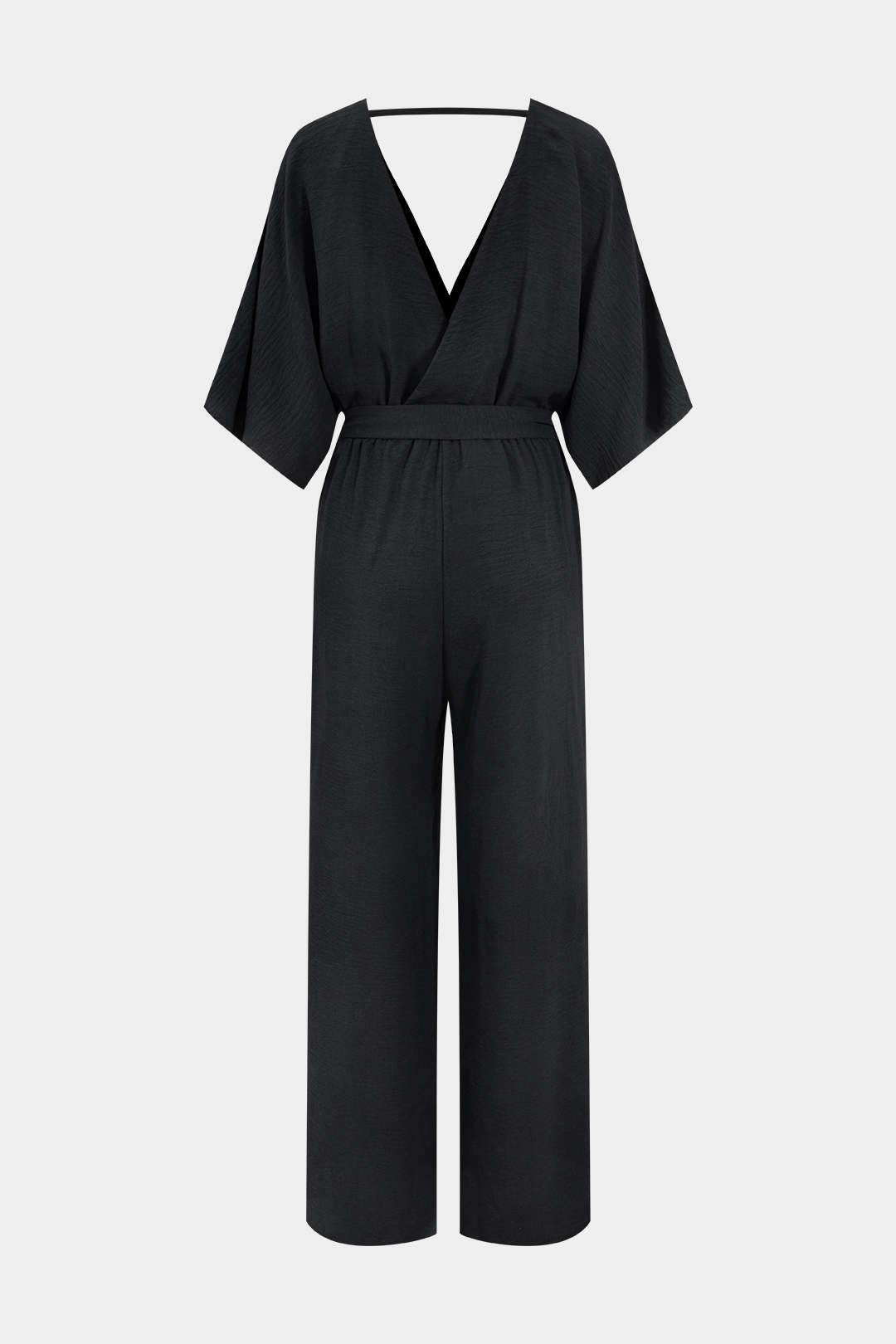 Ruched Tie-Up Backless Short Sleeve Wide Leg Jumpsuit