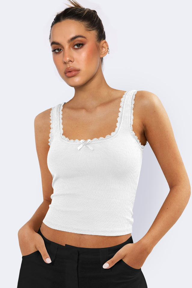 Lace Detailed Square Neck Top