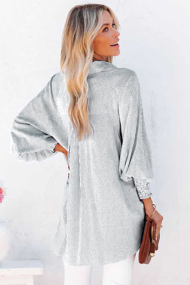 Smocked Cuffed Striped Boyfriend Shirt