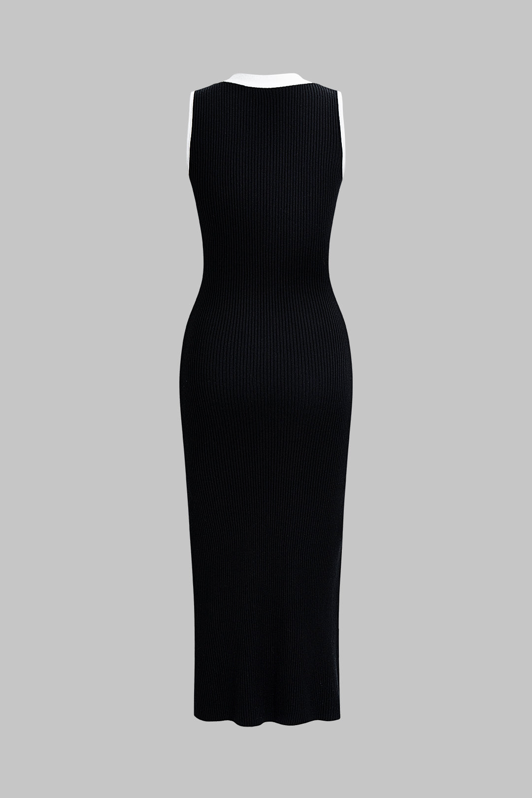 Knit Contrast Button Sleeveless Dress
