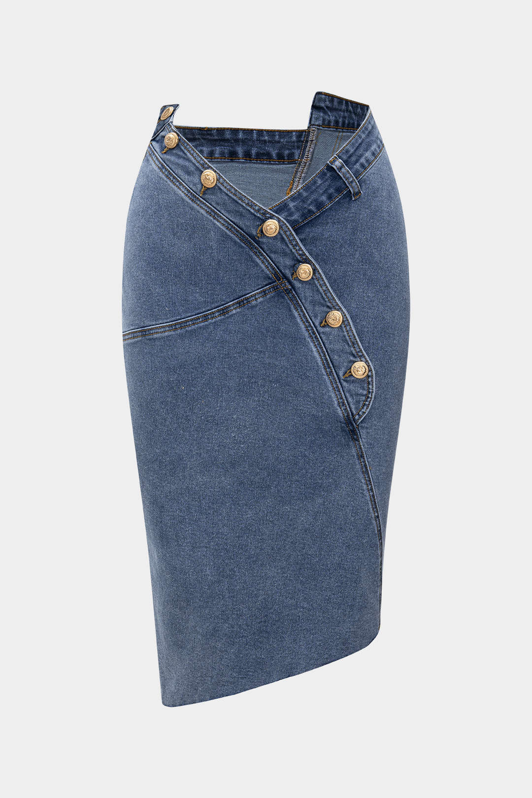 Denim Asymmetry Button Skirt