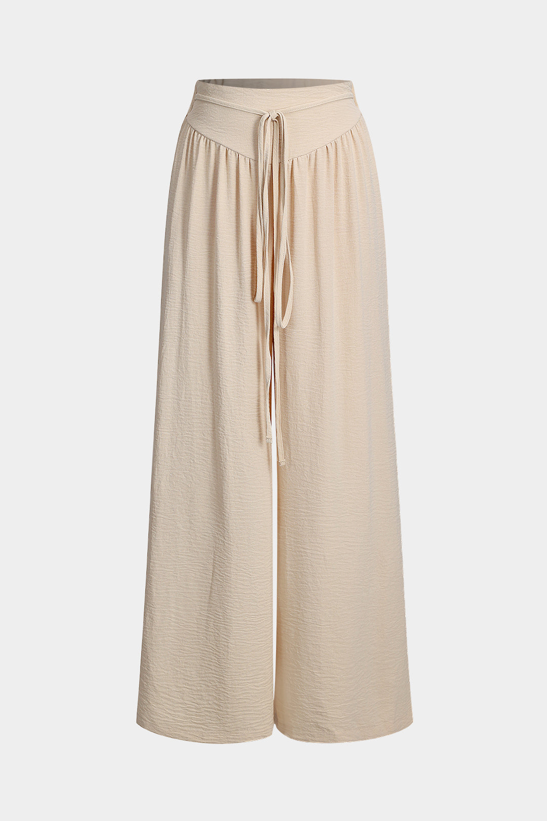 Ruched Tie Front Wide Leg Trousers