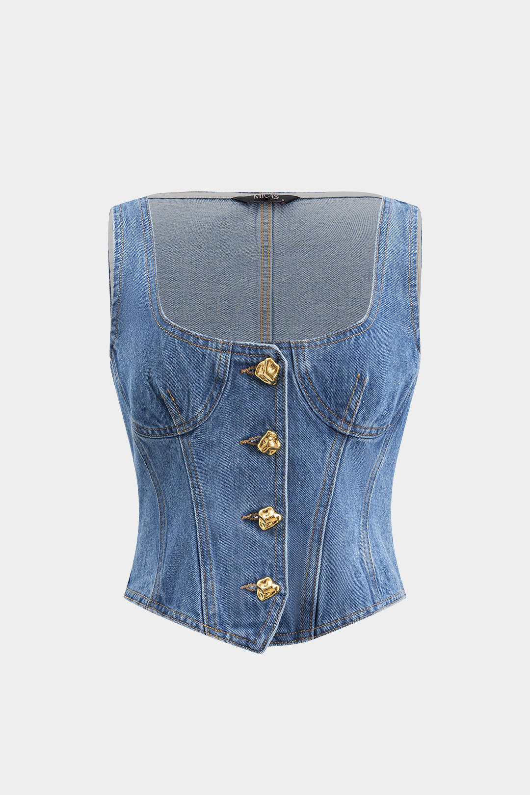 Denim Button Bustier Square Neck Crop Top
