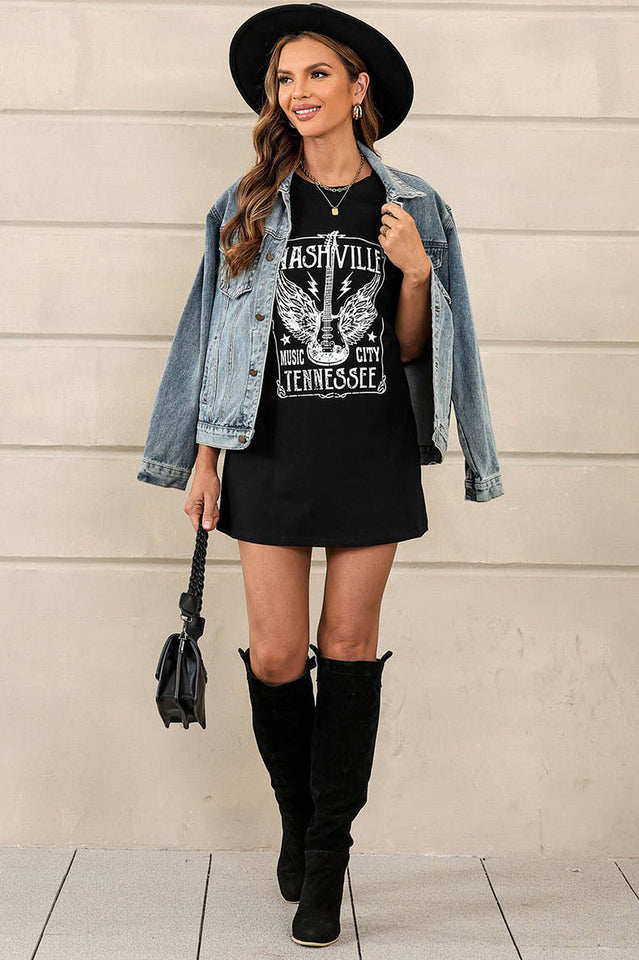 Guitar Slogan Letter Graphic Tee
