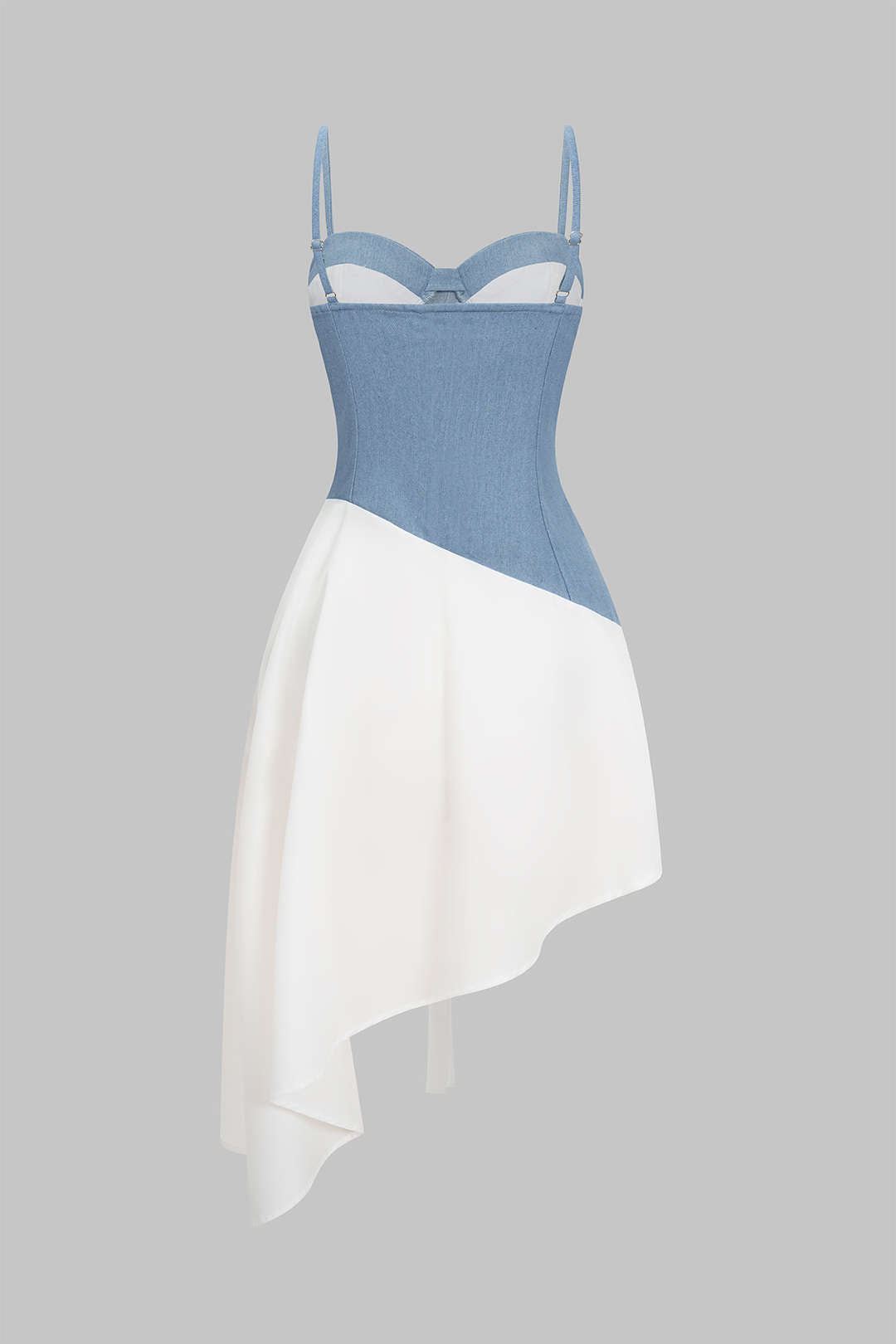 Denim Asymmetrical Washed Patchwork Sleeveless Midi Dress