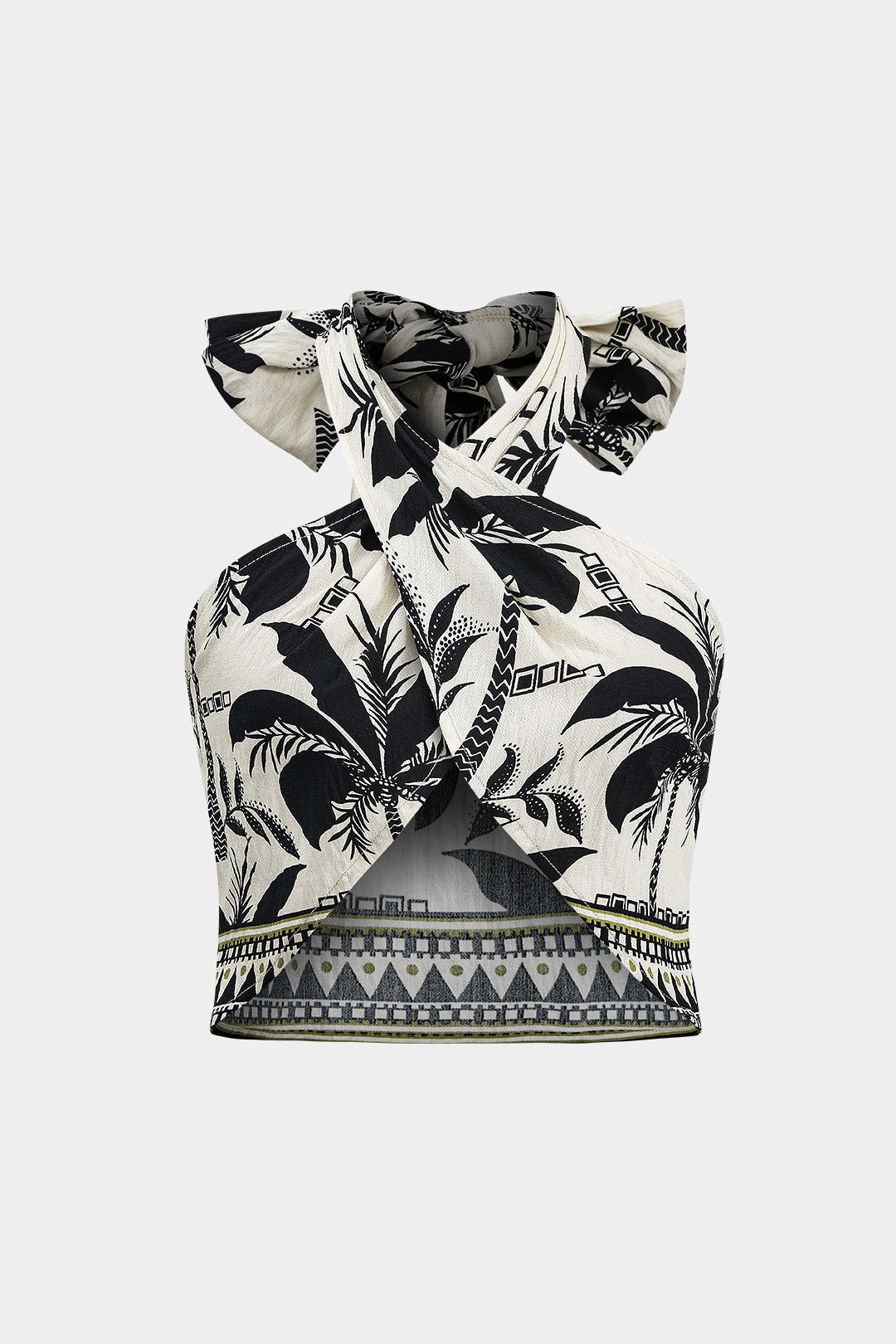 Coconut Palm Geometric Print Tie Tank Top