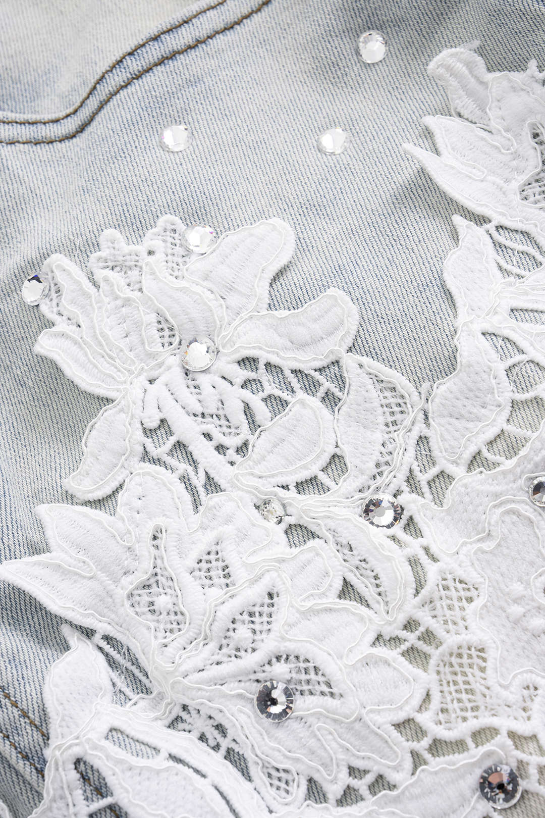 Denim High Waist Lace Patchwork Skirt
