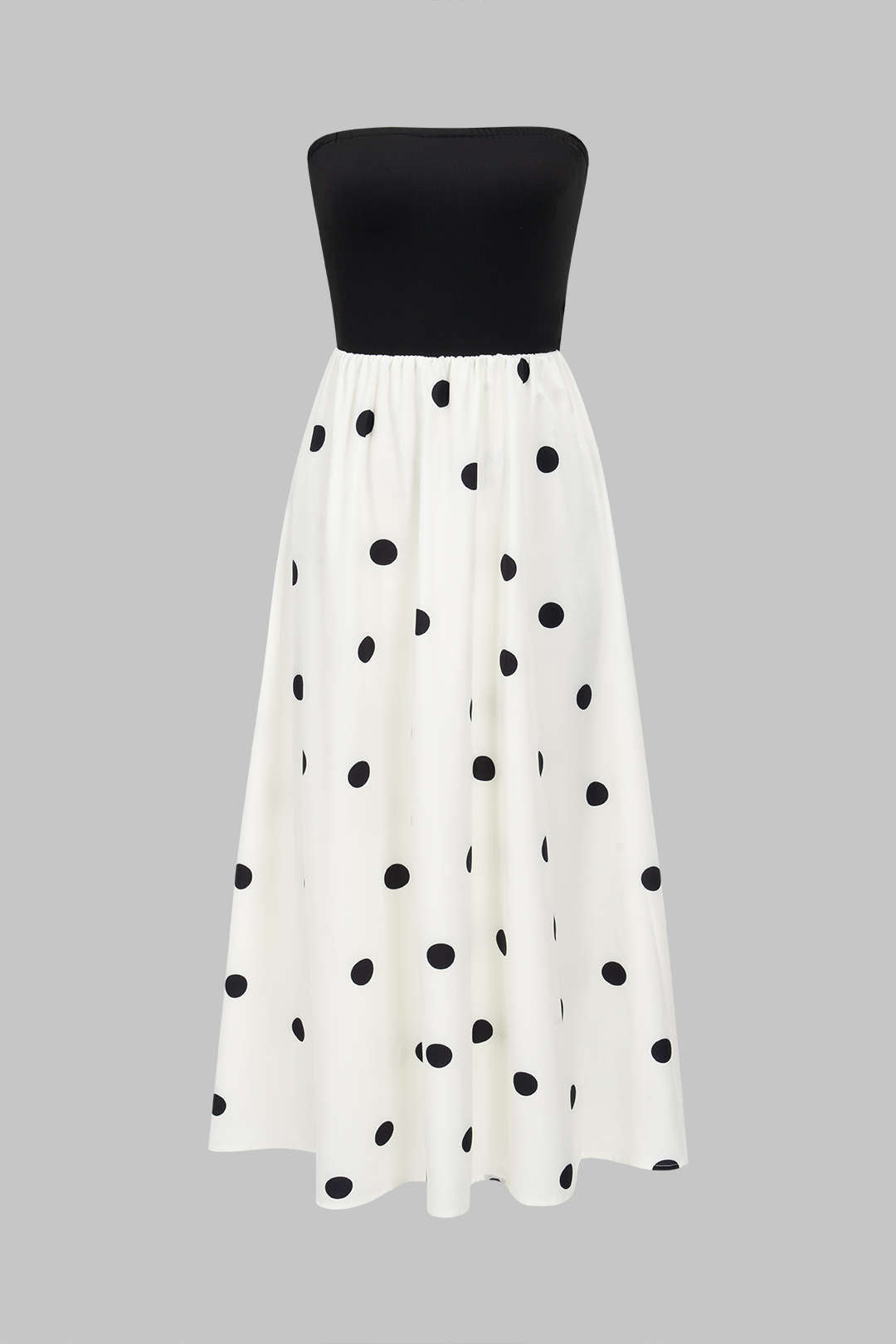 Polka Dots Print Patchwork Strapless Maxi Dress