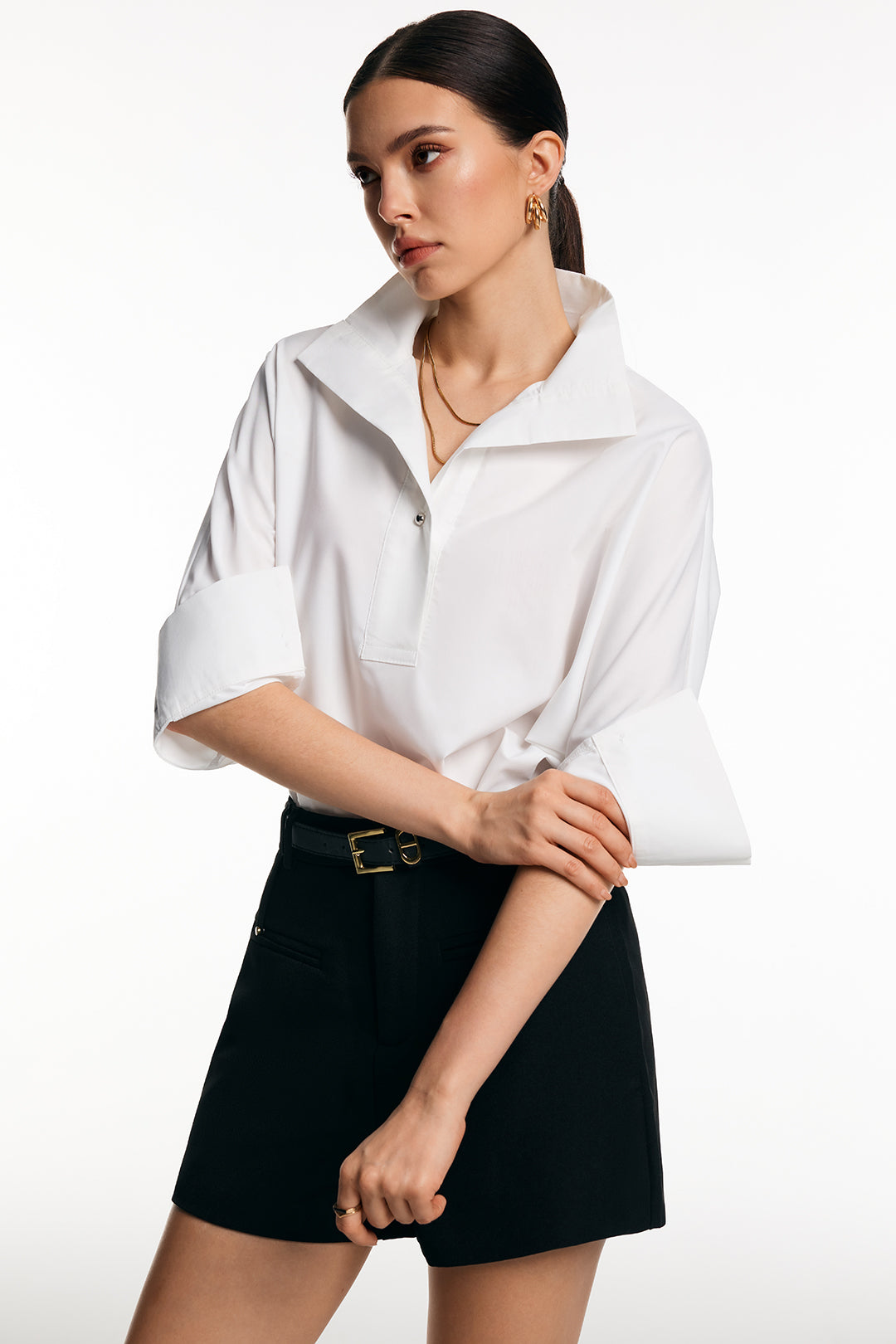 Solid Batwing Long-Sleeve Shirt