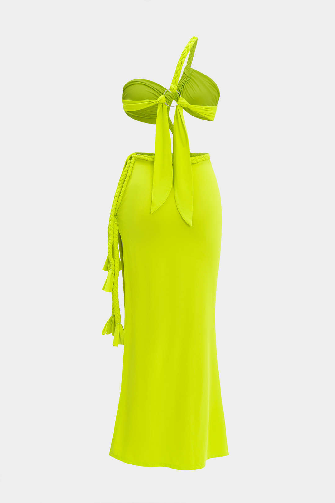 Ruched Cut Out Twist Tie Knot Slit Maxi Dress