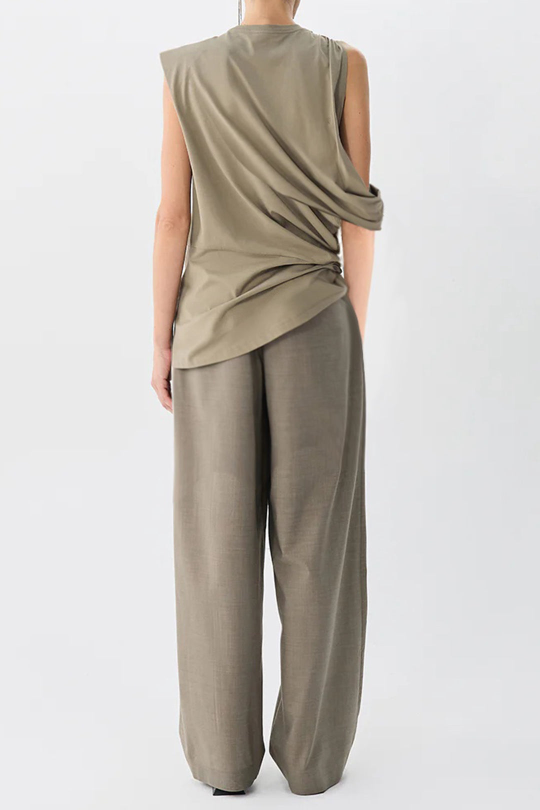Asymmetrical Ruched Twist Knot Sleeveless T-Shirt