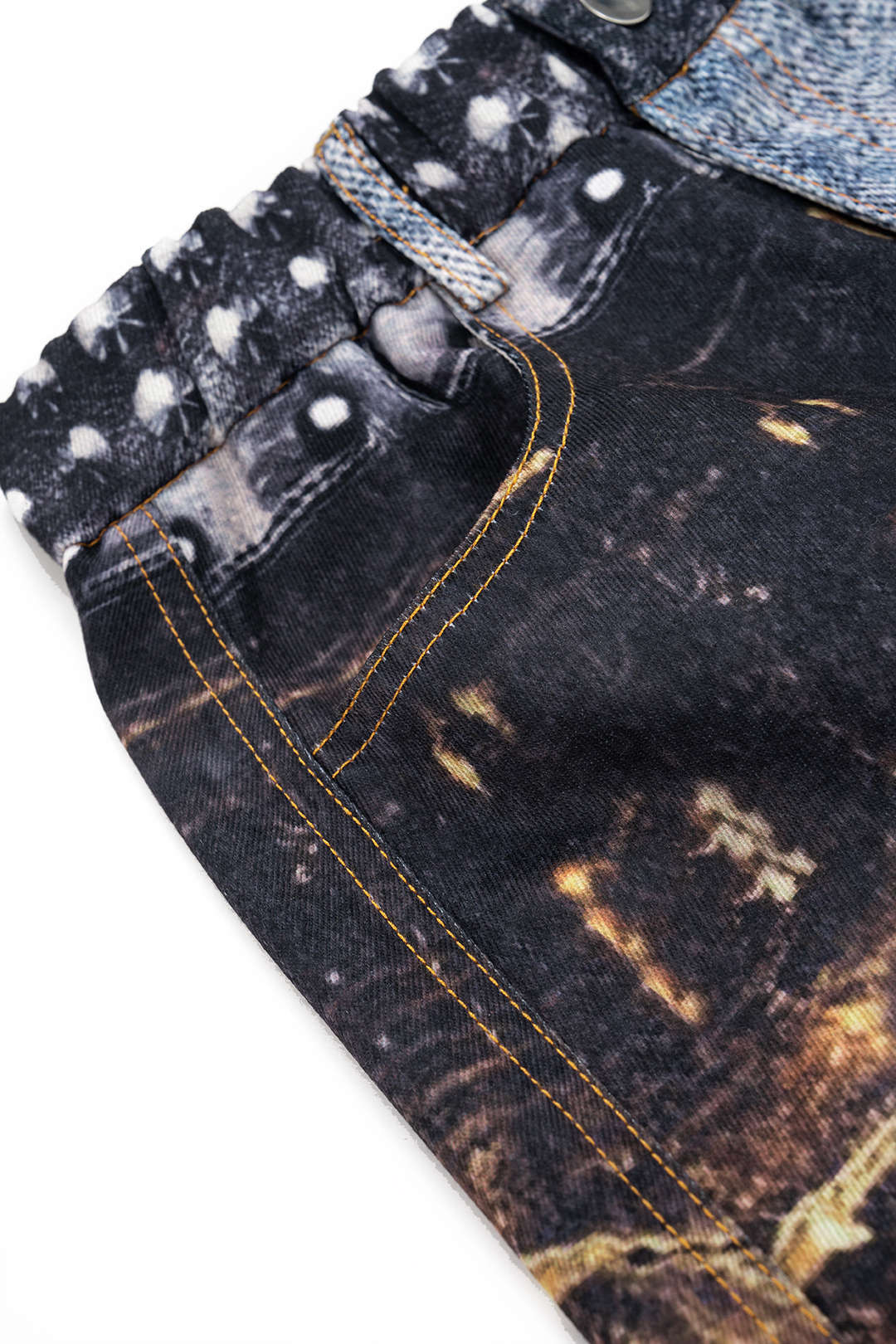 Printed Denim High Waist Pocket Skirt