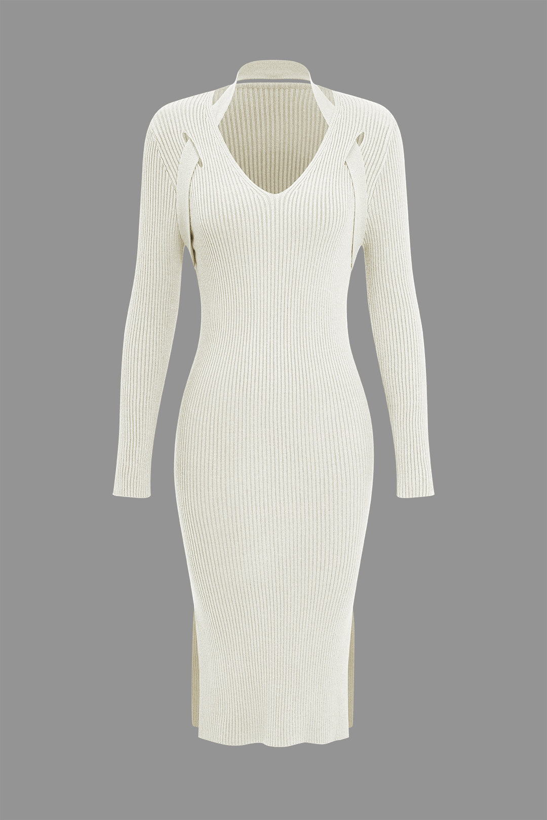 Basic Solid Crossed Long Sleeve Sweater Midi Dress