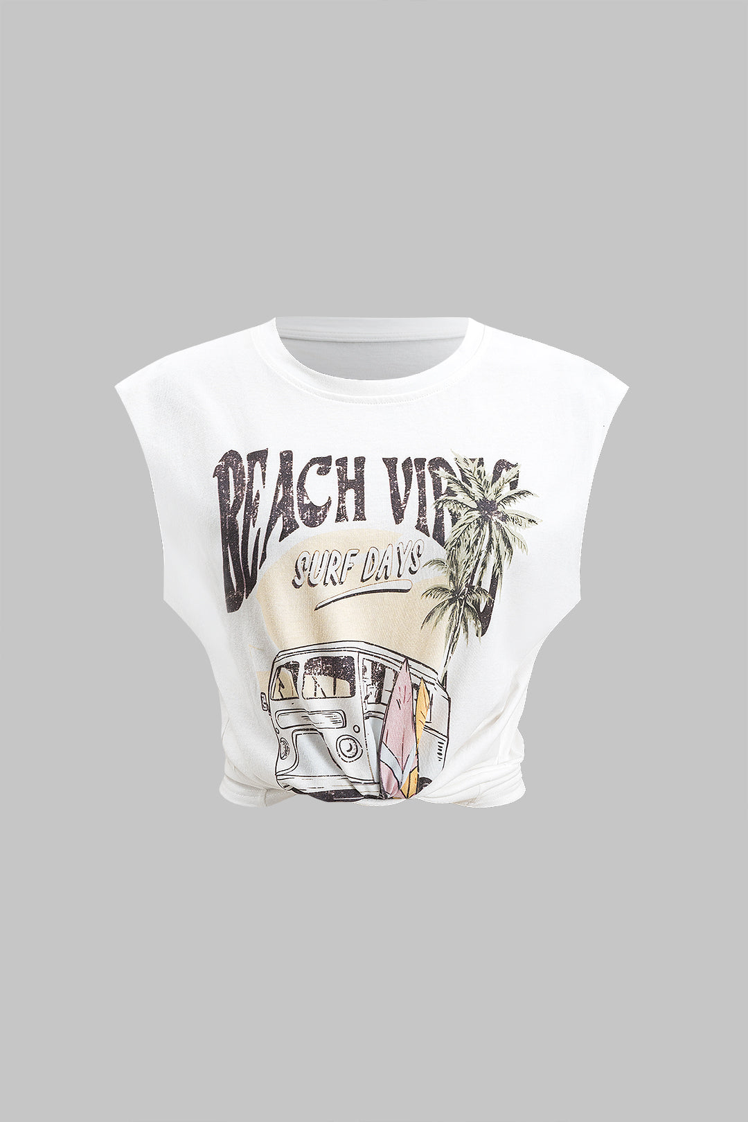 Coconut Palm Car Letter Print Tank Top