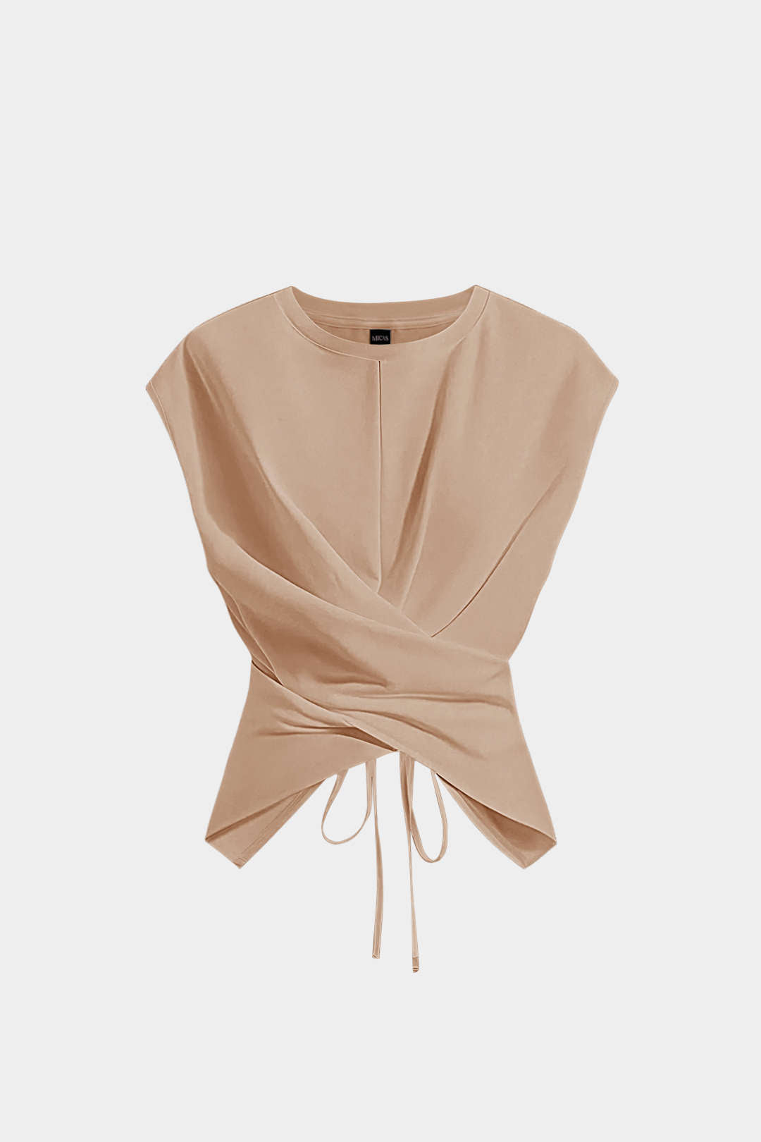 Solid Ruched Tie-Up Crossed T-Shirt