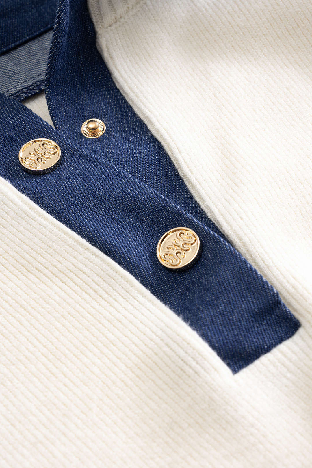 Knit Button Patchwork Short-Sleeve Top