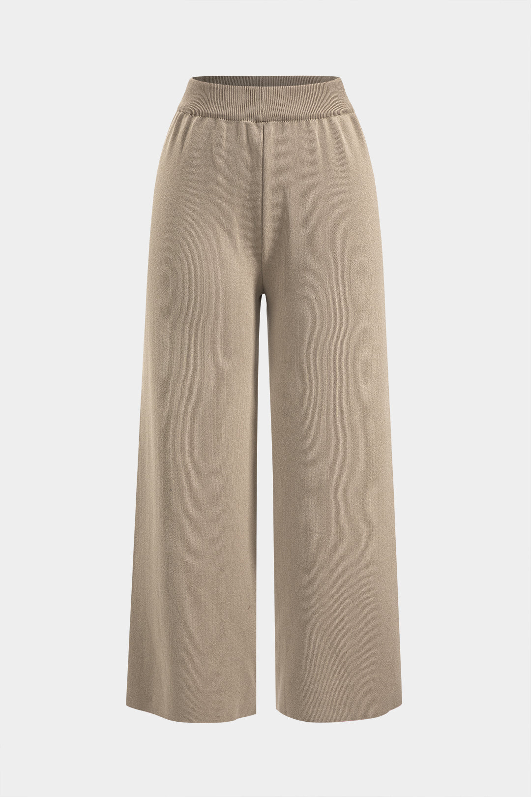 Knitted Button Flap Pocket Long Sleeve Top And Pleated Wide Leg Trousers Set