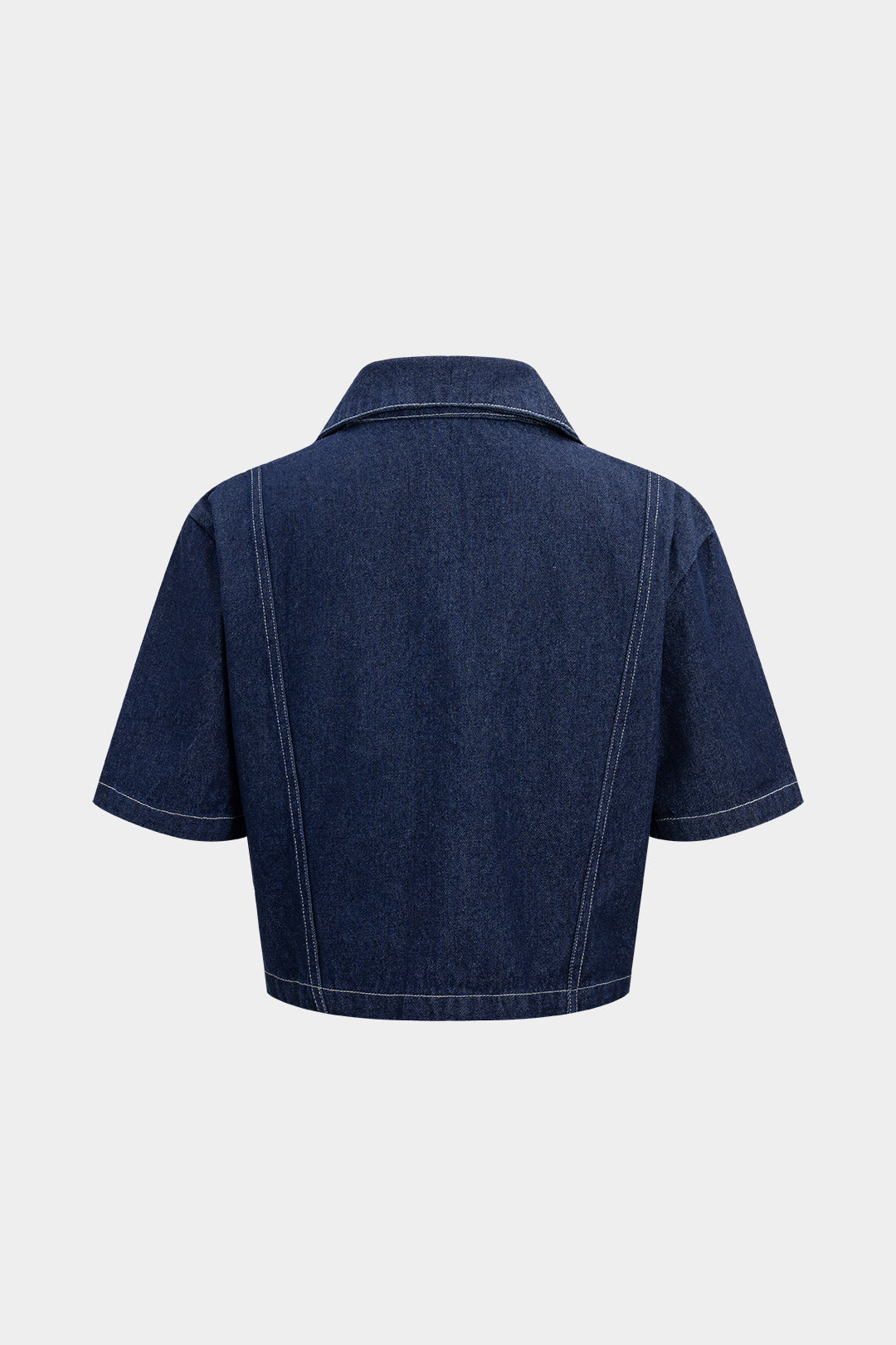 Denim Button Pocket Short-Sleeve Top
