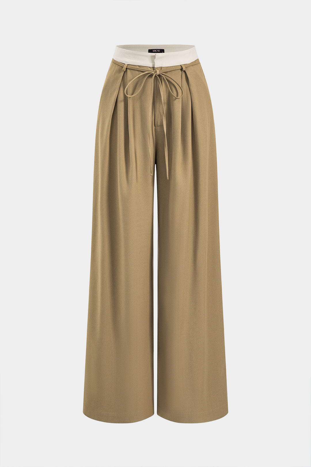 Ruched Patchwork Tie Front Wide Leg Trousers