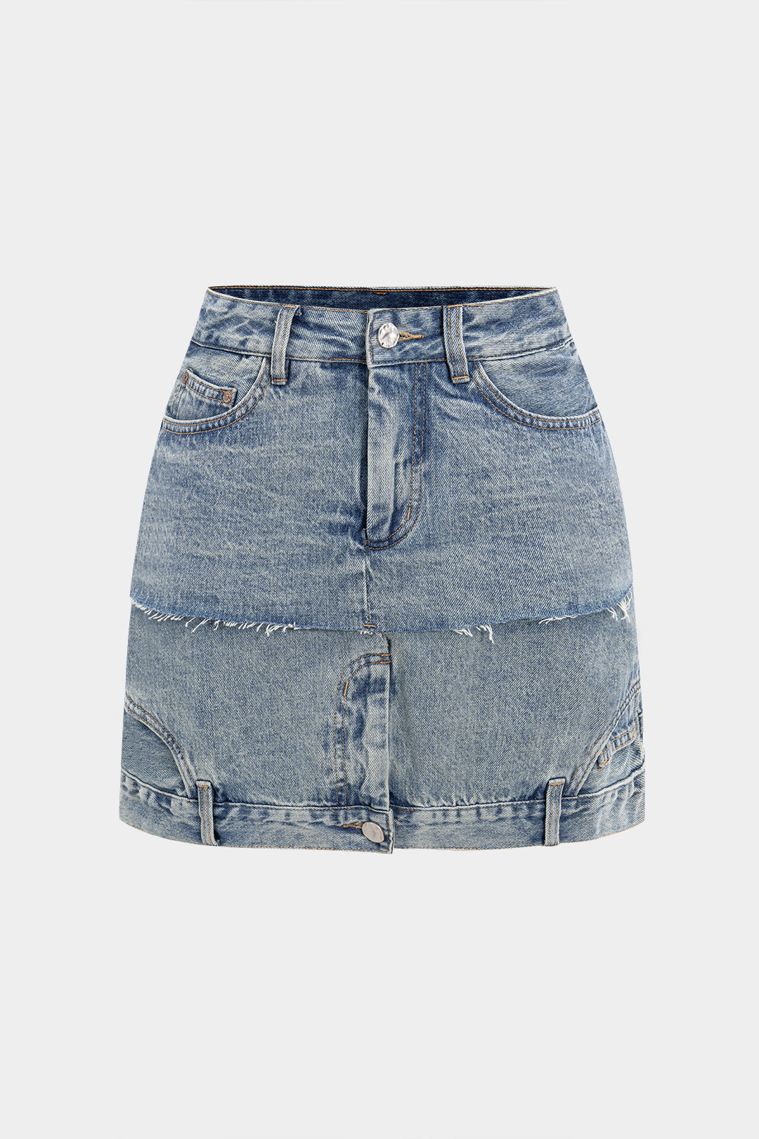 Denim Patchwork Pocket Zipper Skirt