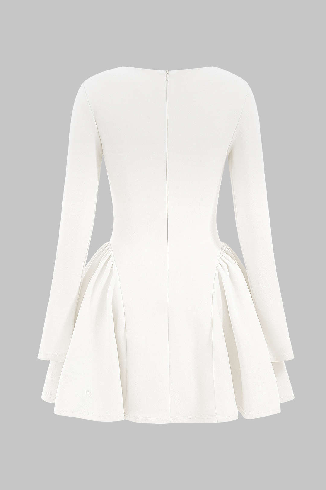 Puff Hem Zipper Long Sleeve Mini Dress