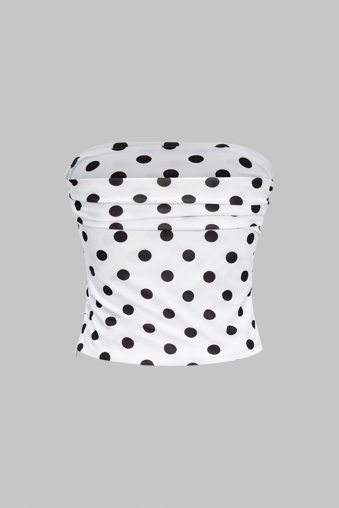 Polka Dots Print Strapless Ruched Tube Top